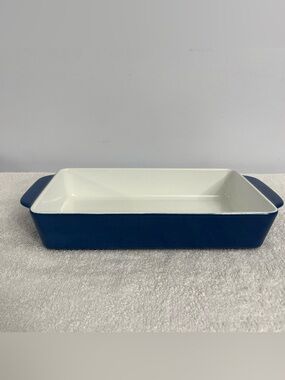 Vintage MCM COPCO Blue Enamel Iron Rectangular Casserole Dish Roaster